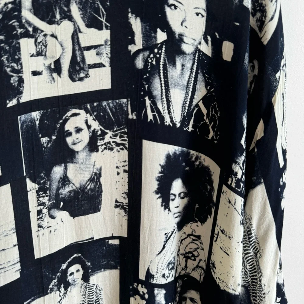 Black and White Graphic Kimono Luna May Belted 100% Rayon Costa Rica Design - Picture 6 of 9